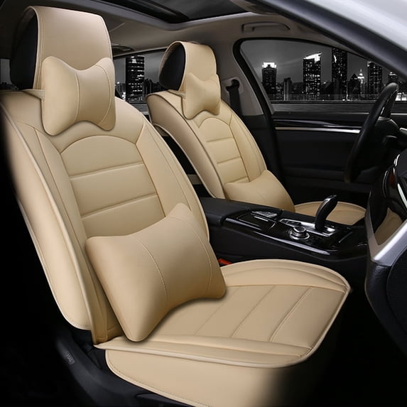Leadwolf 2PCs Front Car Seat Covers Leather for Land Rover for Discovery Sport 2014-Present 2 Seats Airbag Compatible Waterproof Soft Front Set Cushion Protector Beige