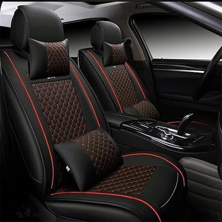 Leadwolf 2PCs Front Car Seat Covers Leather for Land Rover for Freelander 1997-2006 2 Seats Airbag Compatible Water Resistant Front Set Cushion Protector with Headrest Black and Red