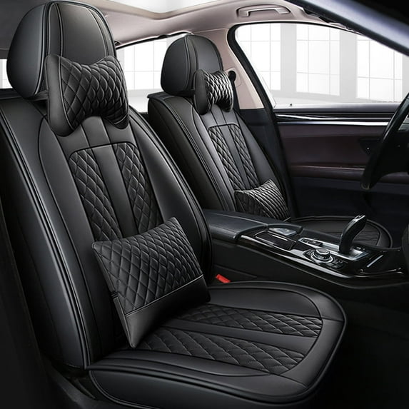 Leadwolf 2PCs Front Car Seat Covers Leather for Subaru for Legacy 2003-Present 2 Seats Airbag Compatible Waterproof Soft Front Set Cushion Protector with Headrest Black