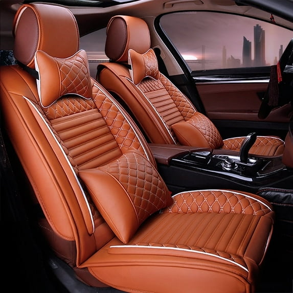 Leadwolf 2PCs Front Car Seat Covers Leather for Volkswagen for Tiguan 2016-Present 2 Seats Airbag Compatible Waterproof Soft Front Set Cushion Protector with Headrest Yellow