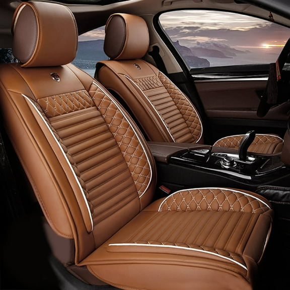 Leadwolf 2PCs Front Car Seat Covers Leather for buick for Encore/Mokka 2012-Present 2 Seats Airbag Compatible Waterproof Soft Front Set Cushion Protector Brown