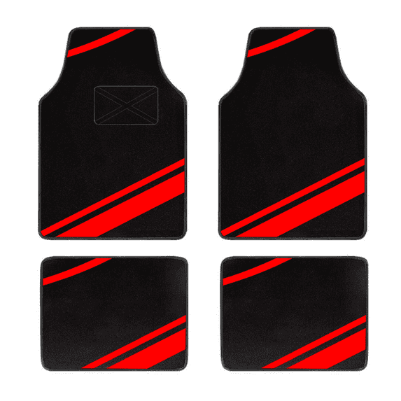 Leadwolf 4PCS/Set Car Floor Mats Universal for BYD Red Velvet Colored Stripe All Weather Interior Carpet Mats Protection Accessories