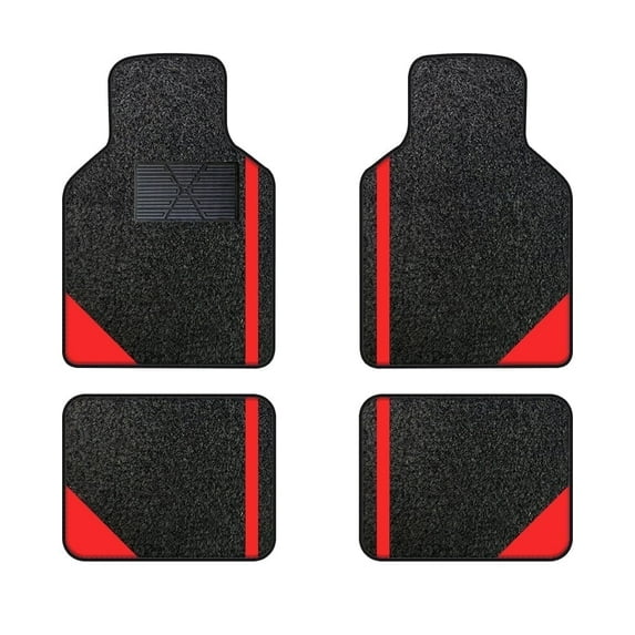 Leadwolf 4PCS/Set Car Floor Mats Universal for Genesis Vinyl Red Velvet Colored Stripe Non-Slip Backing Interior Carpet Mats Protection Accessories