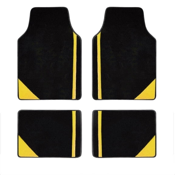 Leadwolf 4PCS/Set Car Floor Mats Universal for Genesis Vinyl Yellow Velvet Colored Stripe Waterproof Interior Carpet Mats Protection Accessories