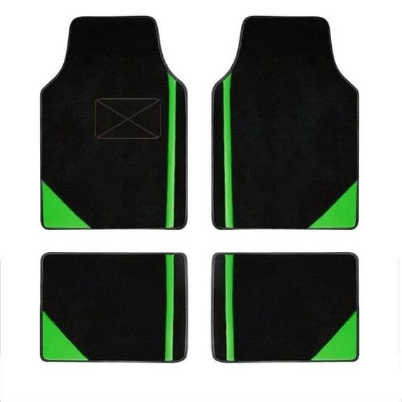 Leadwolf 4pcs Car Floor Mats Universal for Honda Vinyl Green Velvet Colored Stripe Non-Slip Backing Front Rear Liner Carpet