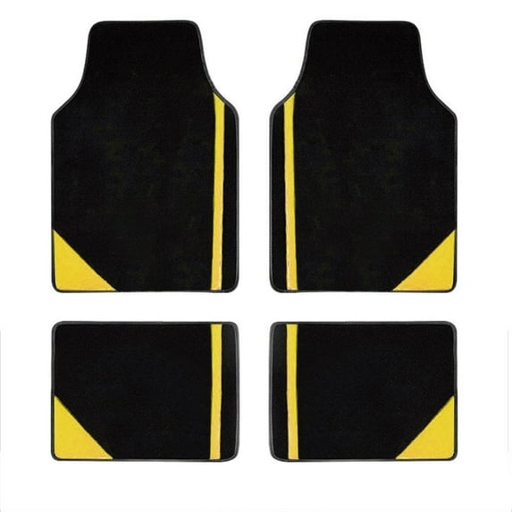 Leadwolf 4pcs Car Floor Mats Universal for Mitsubishi Vinyl Yellow Velvet Colored Stripe Waterproof Front Rear Liner Carpet