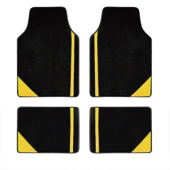 Leadwolf 4pcs Car Floor Mats Universal for Opel Vinyl Yellow Velvet Colored Stripe All Weather Front Rear Liner Carpet