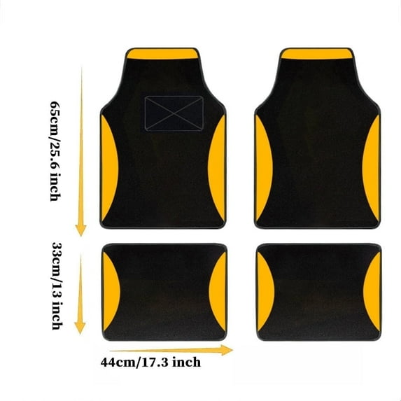 Leadwolf 4pcs Car Floor Mats Universal for buick Yellow Velvet Colored Stripe Waterproof Front Rear Liner Carpet