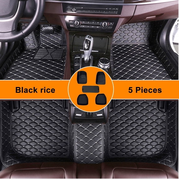 Leadwolf 5pcs Universal Fit PU Leather Car Floor Mats for Left-Hand Drive Vehicles, 5-Piece Set (Front & Rear Row, Suspension Pedal Included) Black and Beige