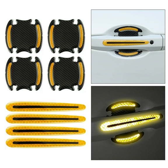 Leadwolf 8PCS Car Handle Cup Protector Reflective Stickers,Night Visibility Door Cover Guard Strips, Warning Decals Universal for Most Cars Yellow
