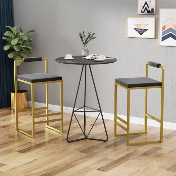 Leadwolf Bar Stools Set of 2 with Backrest Footrest Counter Height Velvet Upholstered Dining Chairs for Kitchen Island Gold Gray