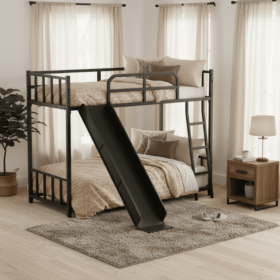 Leadwolf Bunk Bed Ladder Slide Metal Safety Guard Rails Black Custom Mattress