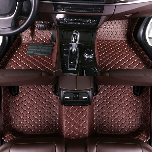 Leadwolf Car Floor Mats Carpet Compatible with 7 Series 2004-2008 Luxury Leather Waterproof Non-Slip Full Coverage Floor Liner Full Set Coffee