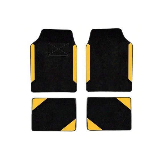 Leadwolf Car Floor Mats for GMC for Sierra Trucks Vinyl Carpet Protection All Weather Auto Liners Anti-Slip Automotive Floor Mats Velvet Colored Stripe Black and Yellow 4pcs
