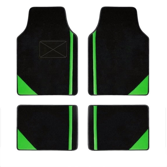 Leadwolf Car Floor Mats for Hyundai for VelosterN Vinyl Carpet Protection Auto Liners All Weather Anti-Slip Velvet Colored Stripe Black and Green 4pcs