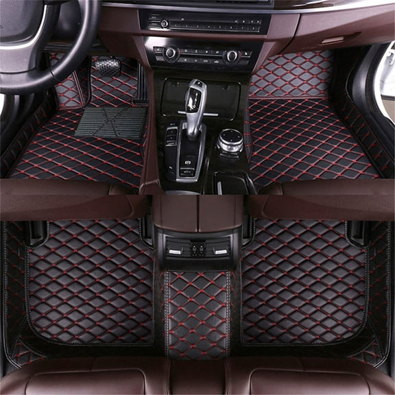 Leadwolf Car Floor Mats for Lexus RX350 2010–2015 MK3 Faux Leather Floor Liner Waterproof Anti-Skid Luxury Leather Full Coverage Liner Front ＆ Rear Mat/Set 3Pcs Black With Red Stitching