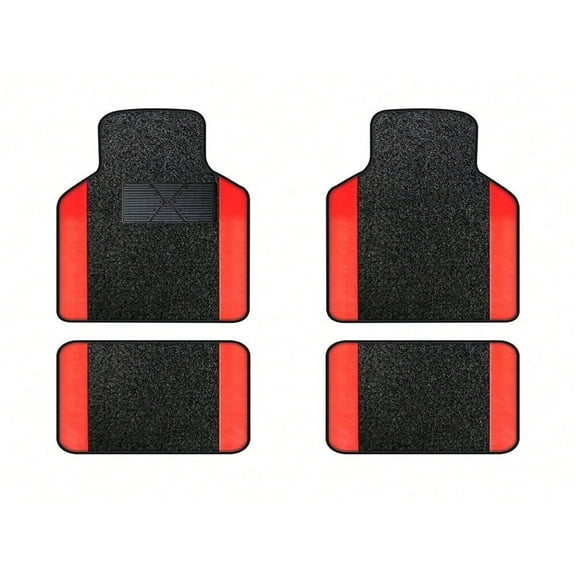Leadwolf Car Floor Mats for Lincoln for Continental Vinyl Carpet Protection All Weather Auto Liners Anti-Slip Automotive Floor Mats Velvet Colored Stripe Black and Red 4pcs