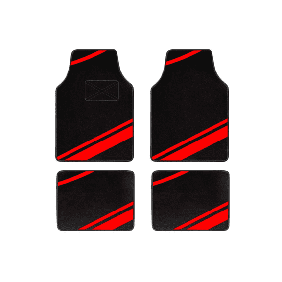 Leadwolf Car Floor Mats for Mercedes-Benz for R-Class Vinyl Carpet Protection All Weather Auto Liners Anti-Slip Automotive Floor Mats Velvet Colored Stripe Black and Red 4pcs