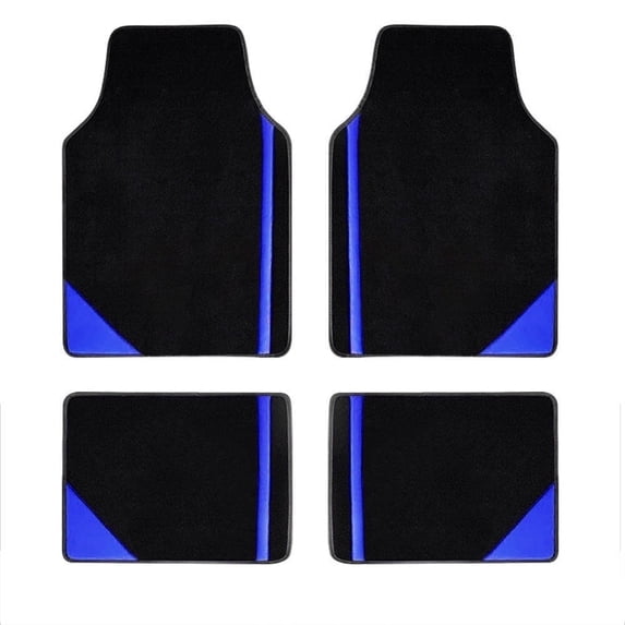 Leadwolf Car Floor Mats for Toyota for Avalon Hybrid Vinyl Carpet Protection All Weather Front & Rear Full Set Velvet Colored Stripe Black and Blue 4pcs