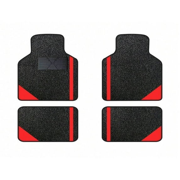 Leadwolf Car Floor Mats for Toyota for Corolla Hatchback Vinyl Carpet Protection All Weather Front & Rear Full Set Velvet Colored Stripe Black and Red 4pcs
