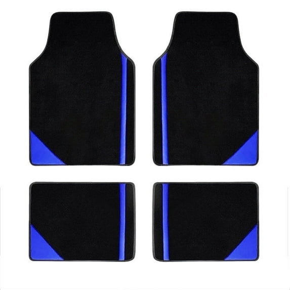 Leadwolf Car Floor Mats for Toyota for Highlander Hybrid Vinyl Carpet Protection Auto Liners All Weather Anti-Slip Velvet Colored Stripe Black and Blue 4pcs