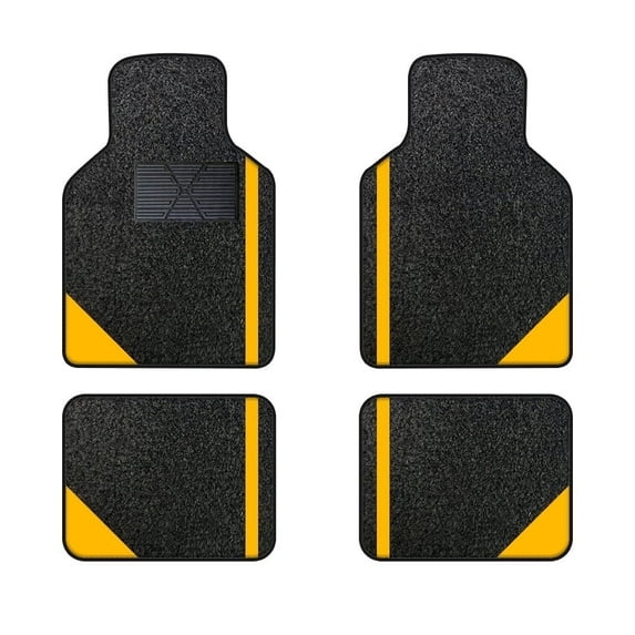 Leadwolf Car Floor Mats Universal for Chevrolet for Cruze Yellow Velvet Colored Stripe All Weather Interior Carpet Mats Protection Accessories 4PCS/Set