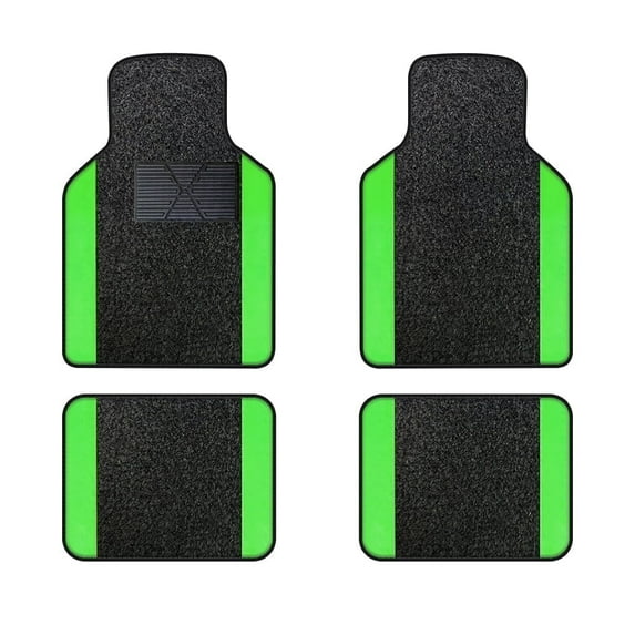 Leadwolf Car Floor Mats Universal for Hyundai for VelosterN Green Velvet Colored Stripe Non-Slip Backing Front Rear Liner Carpet 4pcs