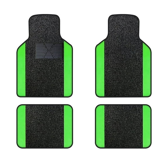 Leadwolf Car Floor Mats Universal for Kia for Forte Green Velvet Colored Stripe Non-Slip Backing Front Rear Liner Carpet 4pcs