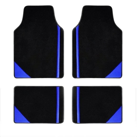 Leadwolf Car Floor Mats for Volvo for S60Hybrid Vinyl Carpet Protection All Weather Auto Liners Anti-Slip Automotive Floor Mats Velvet Colored Stripe Black and Blue 4pcs