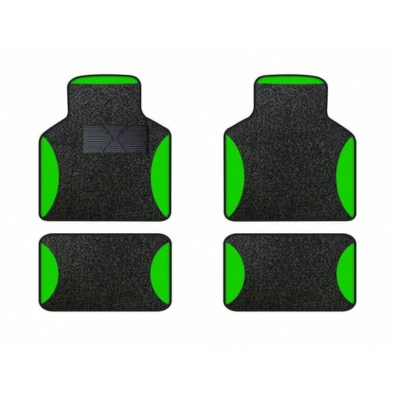 Leadwolf Car Floor Mats for Audi for Q4e-tron Vinyl Front and Rear Carpet Protection All Weather Velvet Colored Stripe Black and Green 4pcs