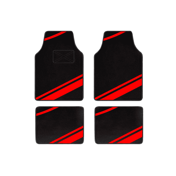 Leadwolf Car Floor Mats for Cadillac for CT6PLUG-IN Vinyl Carpet Protection All Weather 1st and 239nd Row Velvet Colored Stripe Black and Red 4pcs
