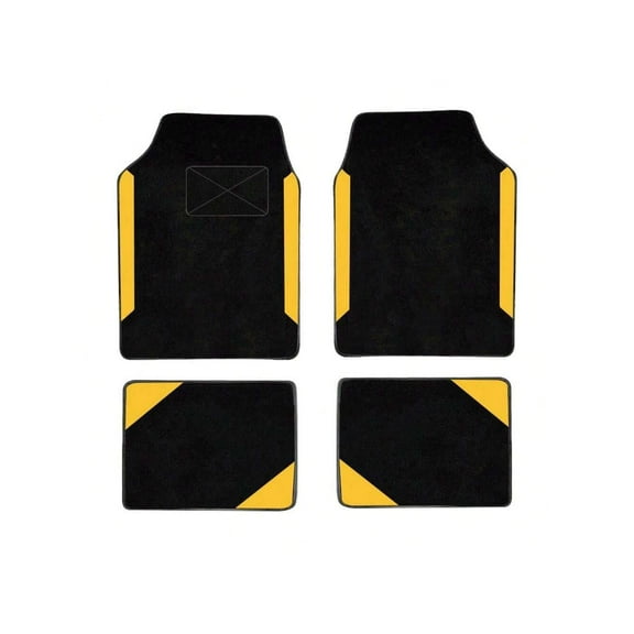 Leadwolf Car Floor Mats for Cadillac for CTS Vinyl Carpet Protection Auto Liners All Weather Anti-Slip Velvet Colored Stripe Black and Yellow 4pcs