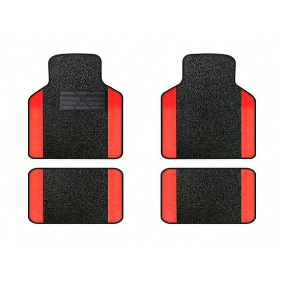 Leadwolf Car Floor Mats for Cadillac for XT5 Vinyl Carpet Protection All Weather Front & Rear Full Set Velvet Colored Stripe Black and Red 4pcs