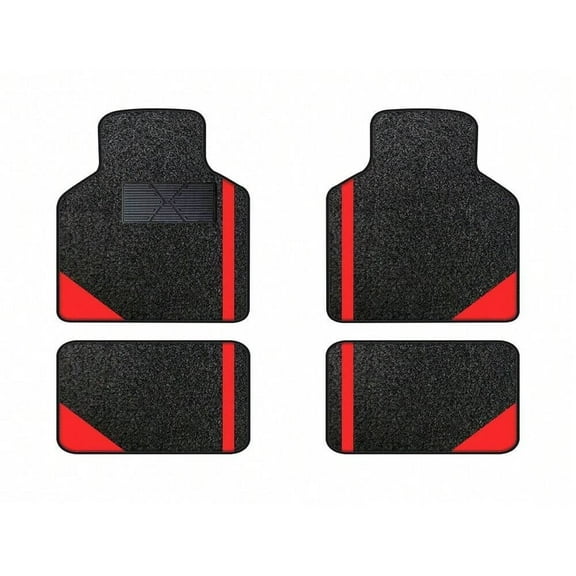 Leadwolf Car Floor Mats for Ford for F-350 Vinyl Carpet Protection Car Liners All Weather Velvet Colored Stripe Black and Red 4pcs