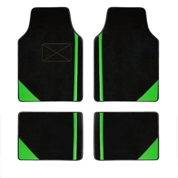 Leadwolf Car Floor Mats for Honda for Accord Vinyl Carpet Protection All Weather Front & Rear Full Set Velvet Colored Stripe Black and Green 4pcs