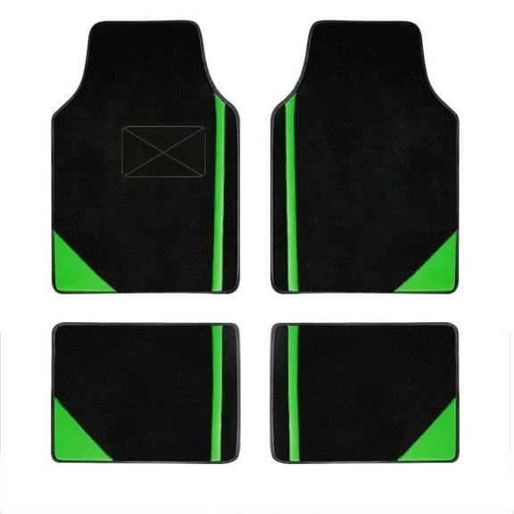 Leadwolf Car Floor Mats for Honda for Civic Si Vinyl Carpet Protection Auto Liners All Weather Anti-Slip Velvet Colored Stripe Black and Green 4pcs