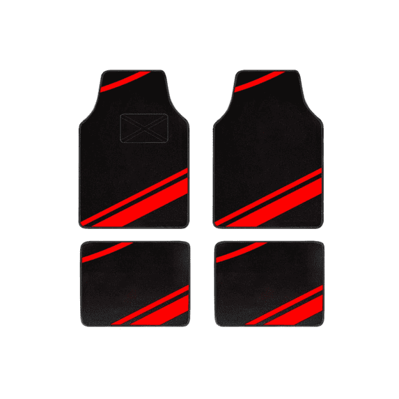 Leadwolf Car Floor Mats for Mazda for CX-70 Vinyl Carpet Protection All Weather Front & Rear Full Set Velvet Colored Stripe Black and Red 4pcs