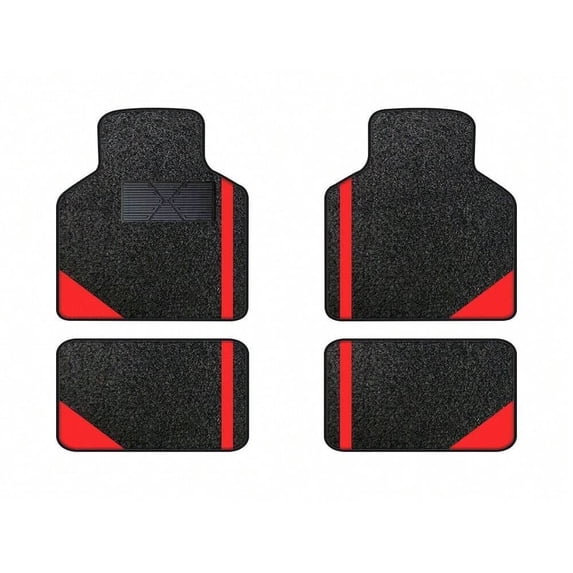 Leadwolf Car Floor Mats for Mazda for CX-70 Vinyl Carpet Protection Car Liners All Weather Velvet Colored Stripe Black and Red 4pcs