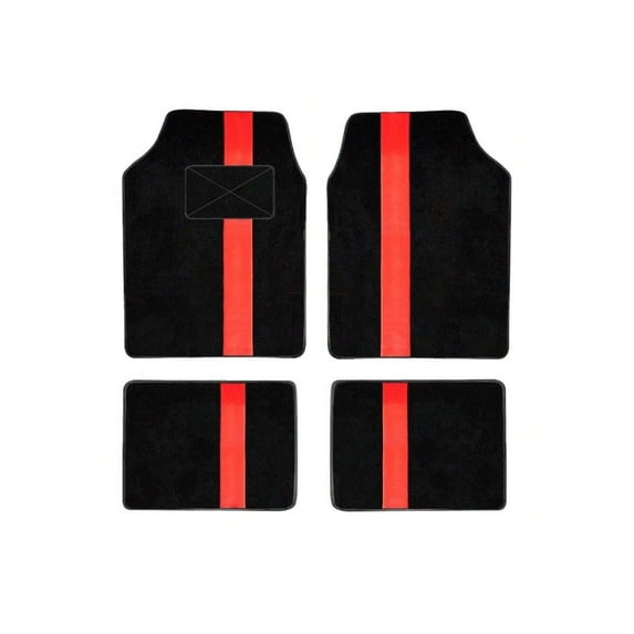 Leadwolf Car Floor Mats for Mitsubishi for MirageG4 Vinyl Carpet Protection Car Liners All Weather Velvet Colored Stripe Black and Red 4pcs