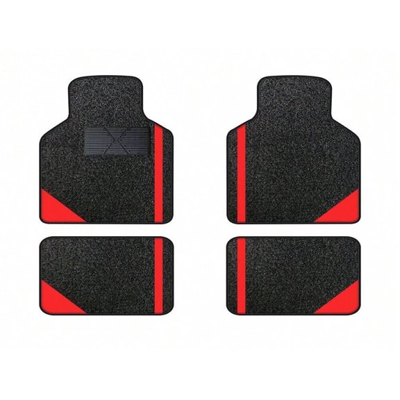 Leadwolf Car Floor Mats for Porsche for Cayenne Hybrid Vinyl Front and Rear Carpet Protection All Weather Velvet Colored Stripe Black and Red 4pcs