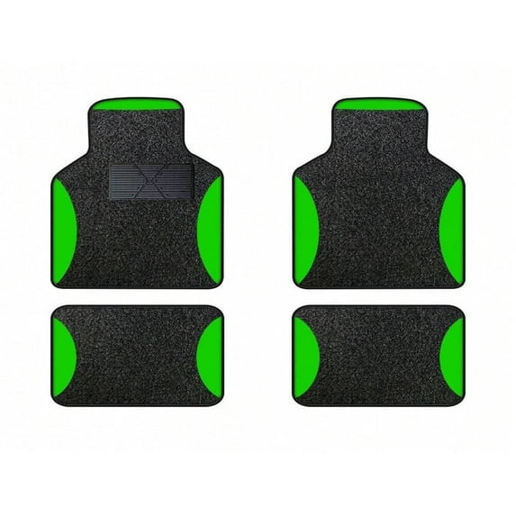 Leadwolf Car Floor Mats for Volkswagen for Golf Vinyl Carpet Protection All Weather Front & Rear Full Set Velvet Colored Stripe Black and Green 4pcs