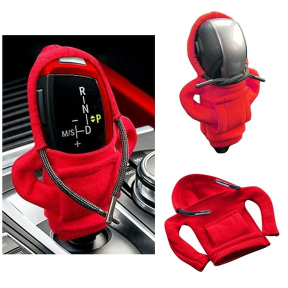 Leadwolf Car Gear Shift Cover Fashionable Sweater Desgin, Automative Shift Knob Cover Cute Hoodie Design for Car Gear Shifter Soft Gear Stick Cover Car Interior Accessories Red