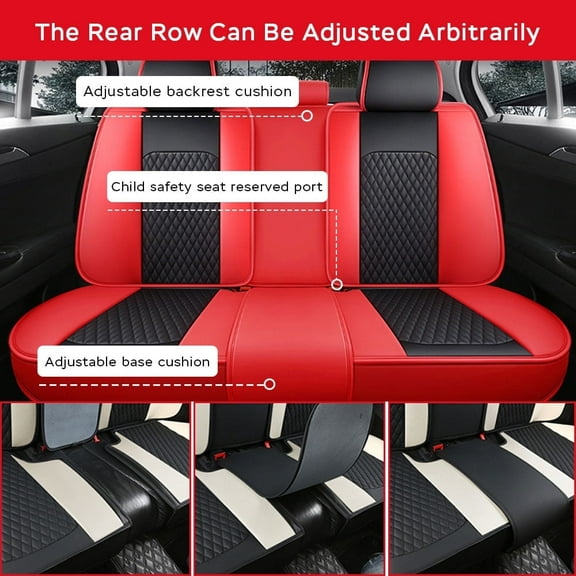 Leadwolf Car Rear Seat Cover Leather for FIAT for Tipo 2015-Present Premium Leather Passenger Seat Protectors standard Black and Red 1PCS
