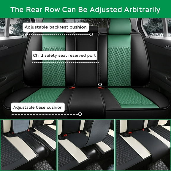 Leadwolf Car Rear Seat Cover Leather for Honda for Accord 2007-2018 Waterproof Soft Front Rear Cushion Protector luxury Black and Green 1PCS