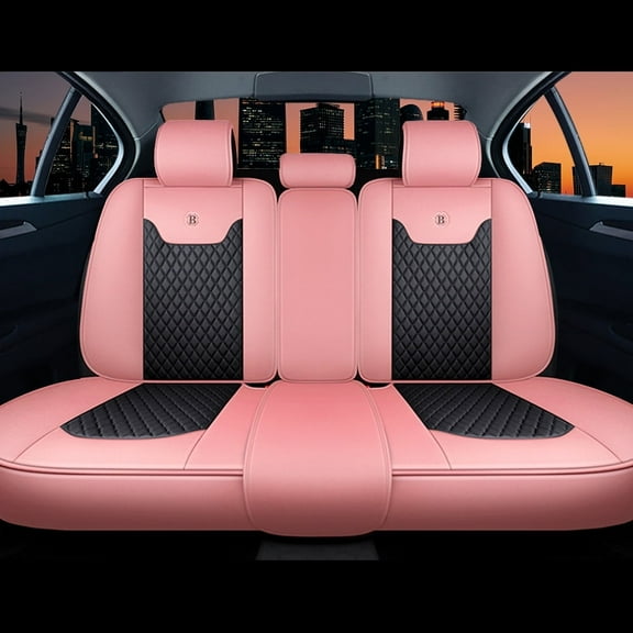 Leadwolf Car Rear Seat Cover Leather for Mercedes-Benz for A220 2018-2024 Premium Leather Passenger Seat Protectors standard Pink and Black 1PCS