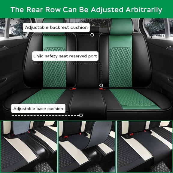 Leadwolf Car Rear Seat Cover Leather for SEAT for Arona 2017-Present Waterproof Soft Front Rear Cushion Protector luxury Black and Green 1PCS
