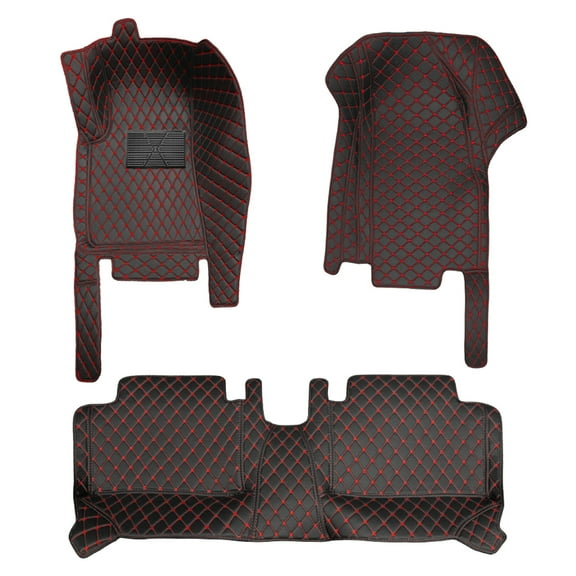 Leadwolf Car floor mats for Chevrolet for Silverado 2014-2018 Leather Full Coverage All Weather waterproof Protection Non-Slip Floor Carpet Black and Red 3pcs