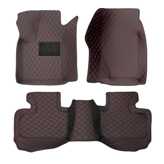 Leadwolf Car floor mats for Tesla for Model S 2013–present Leather Carpet Protection waterproof Car Liners All Weather Black and Red 3pcs