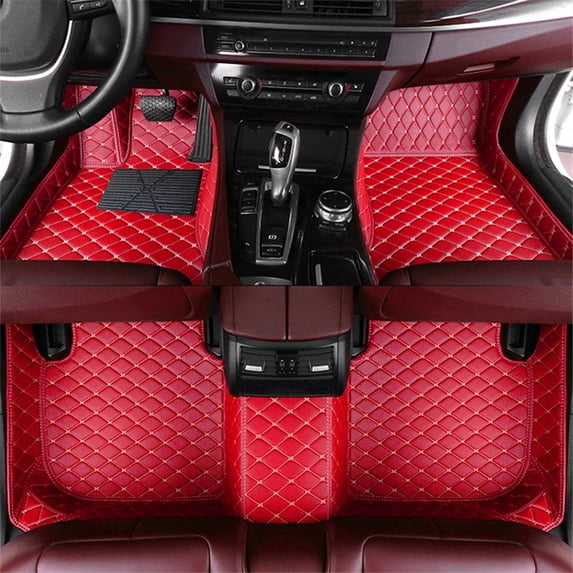 Leadwolf Floor Mats for Cars for DZ Beetle Hatchback 2008-2012 Red Faux Leather Floor Liner Carpet Protection PU Leather Car Liners All Weather 3Pcs Red