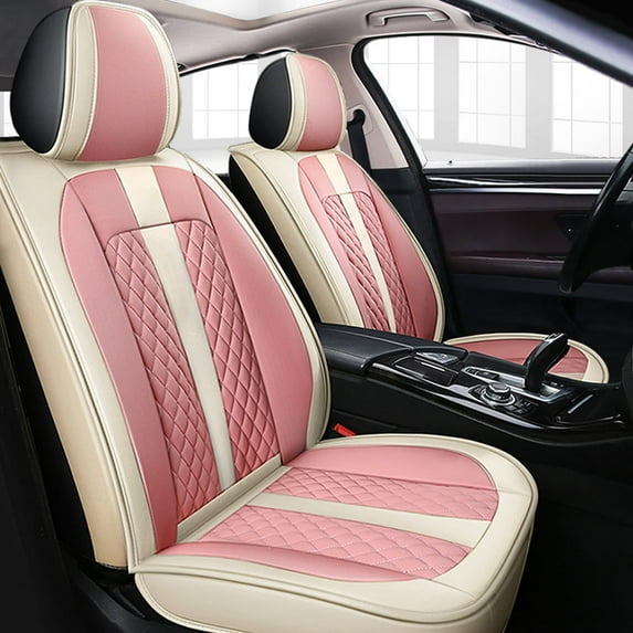 Leadwolf Front Car Seat Covers Leather for Acura for MDX 2000-Present 2 Seats Airbag Compatible Water Resistant Front Set Cushion Protector 2PCs Pink and Beige